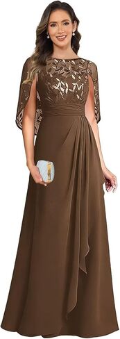 Elegant Mother of The Bride Dresses for Women Cape Sleeves Sequin Lace Long Formal Evening Gowns with Ruffles in Saudi Arabia