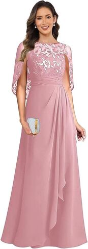 Elegant Mother of The Bride Dresses for Women Cape Sleeves Sequin Lace Long Formal Evening Gowns with Ruffles in Saudi Arabia