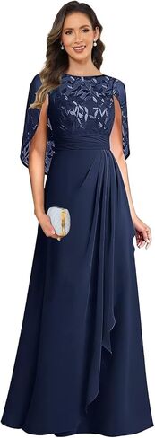 Elegant Mother of The Bride Dresses for Women Cape Sleeves Sequin Lace Long Formal Evening Gowns with Ruffles in Saudi Arabia