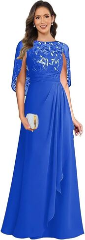Elegant Mother of The Bride Dresses for Women Cape Sleeves Sequin Lace Long Formal Evening Gowns with Ruffles in Saudi Arabia