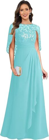 Elegant Mother of The Bride Dresses for Women Cape Sleeves Sequin Lace Long Formal Evening Gowns with Ruffles in Saudi Arabia