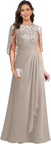 Elegant Mother of The Bride Dresses for Women Cape Sleeves Sequin Lace Long Formal Evening Gowns with Ruffles in Saudi Arabia