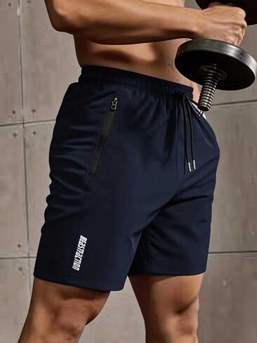 Men's Quick Dry Gym Shorts with Zipper Pockets Athletic Running Workout Shorts Breathable Training Shorts with Drawstring in Saudi Arabia