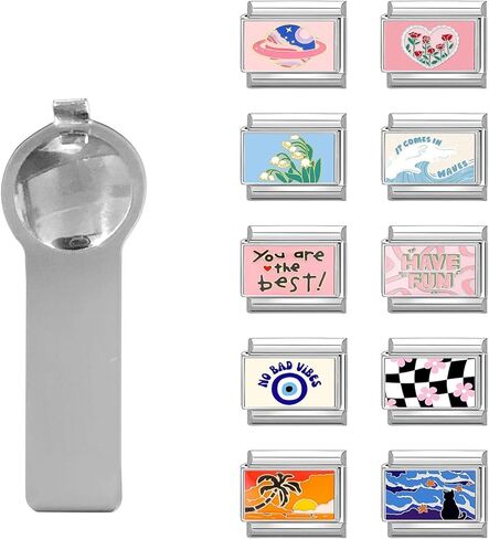 papasgix 11Pcs Italian Charms, 10mm*9mm Silver Italian Charm Bracelet Link Multiple Patterns DIY Jewelry Gifts in Saudi Arabia
