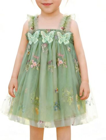 YALLET Toddler Dress Ruffle Sleeveless First Birthday Dresses Flower Embroidery Smash Cake Outfit with Butterfly Ribbon in Saudi Arabia