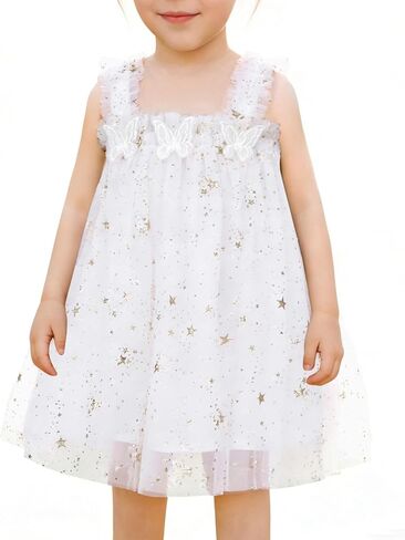 YALLET Toddler Dress Ruffle Sleeveless First Birthday Dresses Flower Embroidery Smash Cake Outfit with Butterfly Ribbon in Saudi Arabia