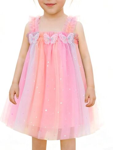 YALLET Toddler Dress Ruffle Sleeveless First Birthday Dresses Flower Embroidery Smash Cake Outfit with Butterfly Ribbon in Saudi Arabia