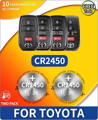 استبدال بطارية مفتاح فوب لتويوتا (سيينا، كورولا كروس، RAV4 برايم، فينزا، بريوس، تندرا، جراند هايلاندر، تاكوما، كراون، سيكويا، bZ4x) جهاز تحكم عن بعد ذكي (تحقق من دليل الإعداد) عبوتان CR2450 in Kuwait
