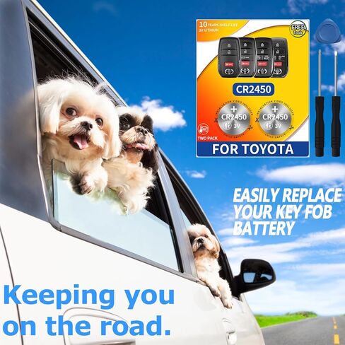 استبدال بطارية مفتاح فوب لتويوتا (سيينا، كورولا كروس، RAV4 برايم، فينزا، بريوس، تندرا، جراند هايلاندر، تاكوما، كراون، سيكويا، bZ4x) جهاز تحكم عن بعد ذكي (تحقق من دليل الإعداد) عبوتان CR2450 in Kuwait