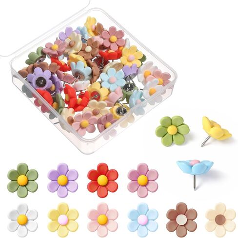 30 Pcs Colorful Flower Push Pins, Cute Push Pins for Bulletin Board Decorative Resin Floral Thumb Tacks for Cork Board, Photo Wall, Hanging Poster, Office Supplies in Saudi Arabia