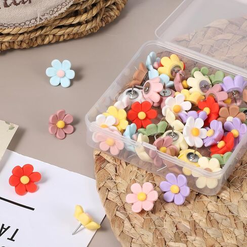 30 Pcs Colorful Flower Push Pins, Cute Push Pins for Bulletin Board Decorative Resin Floral Thumb Tacks for Cork Board, Photo Wall, Hanging Poster, Office Supplies in Saudi Arabia
