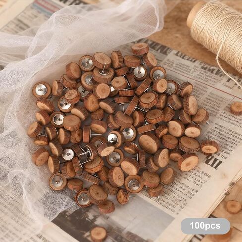 100pcs Round Wood Push Pins, Durable Round Decorative Thumb Tacks Practical Natural Wooden Thumb Tacks Suitable for Cork Board Bulletin Office Supplies in Saudi Arabia