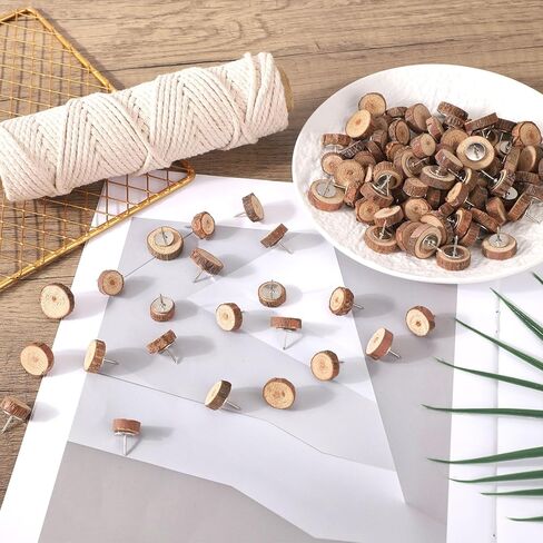 100pcs Round Wood Push Pins, Durable Round Decorative Thumb Tacks Practical Natural Wooden Thumb Tacks Suitable for Cork Board Bulletin Office Supplies in Saudi Arabia