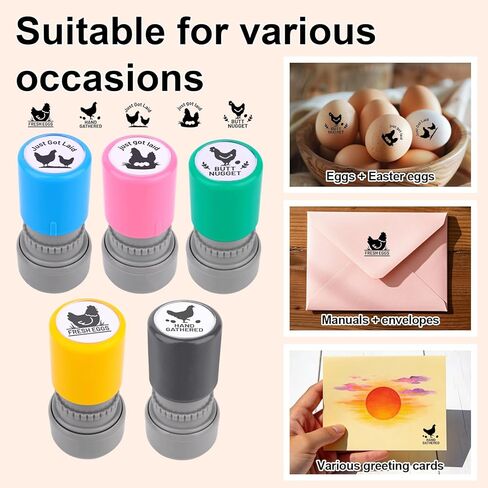 5pcs Fresh Egg Stamps, 5 Patterns Plastic Chicken Egg Carton Stamp for Easter Eggs for Home Farm Chicken Coop Farmhouse Supplies in Saudi Arabia