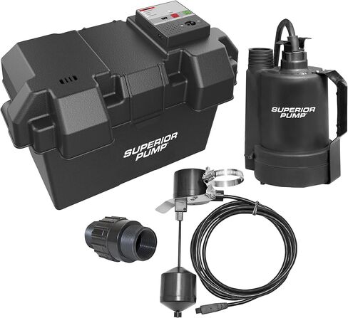 Superior Pump 92911 1/2 HP Cast Iron Primary Sump Pump and Backup Pump Kit, Black in Kuwait