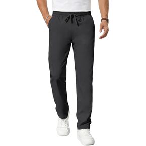 Mens Casual Pants Elastic Waist Drawstring Chinos Pants Tapered Twill Trousers with Pockets in Kuwait