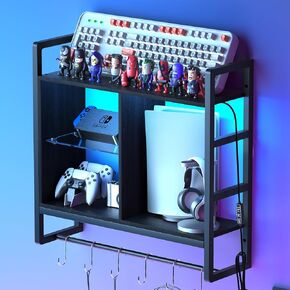 رف مثبت على الحائط مقاس 34 بوصة - أرفف عائمة للألعاب رف عرض من 3 طبقات مع رف زجاجي قابل للتعديل و6 أرفف خشبية مثبتة على الحائط على شكل حرف S للحمام وغرفة المعيشة ديكو، لون الجوز in Kuwait