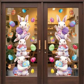 Easter Bunny Egg Window Cings Large Window Decals Stickers for Glass Windows Decoration Easter Window Stickers for Easter Holiday Home Party Glass Decor 2 Sheet in Saudi Arabia