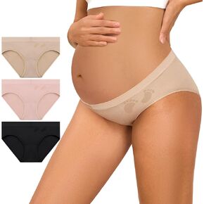 Maternity Underwear Cotton Blend Seamless Pregnancy Panties Under The Bump Postpartum Boyshort Underwear 3-Packs in Saudi Arabia
