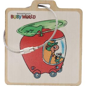 علامة Arcane Vault Richard Scarry Lowly Worm in Apple Car Wood Bag - علامة سفر متينة مع حلقة معدنية من Arcane Vault - بطاقة أمتعة مرخصة رسميًا لحقائب الظهر وحقائب السفر وحقائب اليد in Kuwait