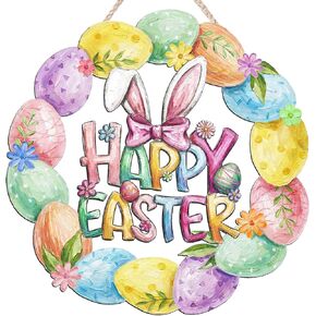 عيد الفصح الديكور اكليلا من الباب الخشبي للباب الأمامي علامة لطيف الأرنب زهرة البيض باب خشبي شماعات أرنب الربيع الديكور عيد الفصح سعيد ترحيب علامة معلقة للخارجية داخلي جدار ديكور المنزل in Kuwait