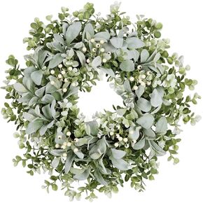 26 Inch Large Lambs Ear Wreaths for Front Door Spring Summer Lambs Leaves with White Berries, Artificial Greenery for Farmhouse Porch Wall Living Room Home Widding Decor for All Seasons Wreaths in Saudi Arabia