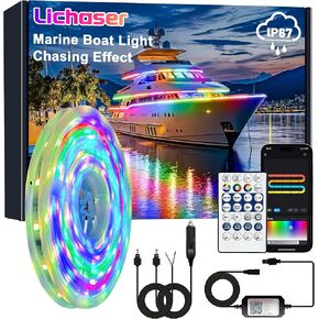 Boat LED Strip Light RGB+IC, Marine LED Light Strip for Pontoon with Remote, Segment App Control Boat Light Waterproof 12V, Cool Stuff for Jon Boat, Bass Boat, Camper, RV (33ft) in Kuwait