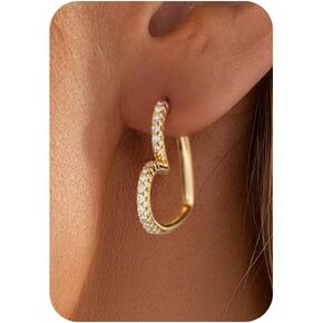 Earrings for Women-14K Gold/Silver Plated Heart Hoop Earrings Dainty Pin Paper Clip Ear Dangle Earrings for Women Gifts in Kuwait