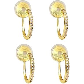 Clip On Earrings for Women 14K Gold Plated Hoop CZ Huggie Hoops Small Adjustable Non Pierced Fake Golden Earrings Invisible Hoop Clip On Earrings in Saudi Arabia