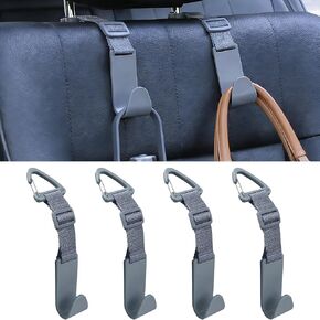 خطافات مسند رأس السيارة قابلة للتعديل مكونة من 4 قطع - منظم ظهر المقعد العالمي مع مشبك عالي التحمل للمحافظ والحقائب والبقالة باللون الأسود in Kuwait