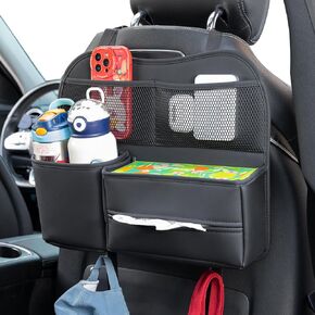 منظم ظهر مقعد السيارة من الجلد مع حامل مناديل وحامل زجاجة مياه وحامل هاتف لرحلات الطريق. (أسود) in Kuwait