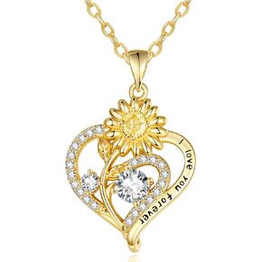 Sunflower Heart Necklace for Women, 14K Gold Birthstone Jewelry, Exquisite Anniversary Birthday Gifts for Wife Mother, I Love You Forever Necklace in Saudi Arabia