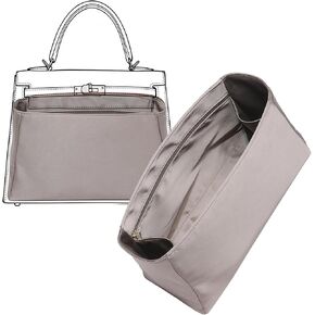 Soft Satin Fabric Purse Organizer Insert for Kelly 25 - Ultra-light Handbag Organizer with 6 Pockets & Keychain - Custom Fit for Women Luxury Kelly 25 Bag Insert(KL25, Black) in Kuwait