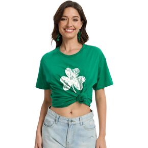 قمصان عيد القديس باتريك للنساء لاكي أيرلندي أخضر شامروك جرافيك تي شيرت مضحك سانت كلوفر مطبوع تي شيرت علوي in Kuwait