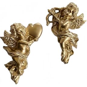 قطعتان من ديكور الحائط الملائكي، لوحة فنية جدارية على شكل Cherub مقاس 5.3 بوصة، كيوبيد من الراتنج المجنح، ديكور جميل على شكل Cherub لحفلات الزفاف المنزلية. ديكور حائط بأجنحة الملاك العتيقة، زينة للتعليق على الحائط in Kuwait