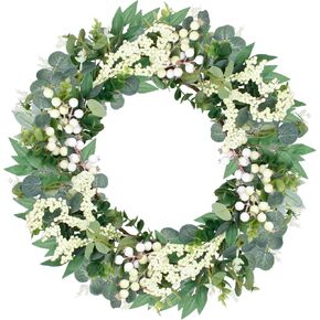 Eucalyptus Wreaths for Front Door, 18Inch Artificial Green Front Door Wreath Spring Summer Porch Decor with Berries for Home Farmhouse Wall Outdoor Decorations. in Saudi Arabia