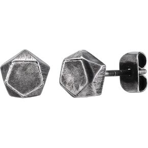 Rockyu Men's Stainless Steel Earrings, Multi-faceted Design, Simple, Black, Silver, Hypoallergenic Metal, Casual Accessory, Birthday Gift in Kuwait