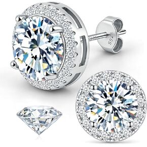 Moissanite Halo Earrings Studs for Women Men, 0.5CT-2CT 18K White Gold Plated 925 Sterling Silver Hypoallergenic Round Lab Created Diamond Moissanite Studs Earrings for Sensitive Ear D Color VVS1 GRA in Saudi Arabia