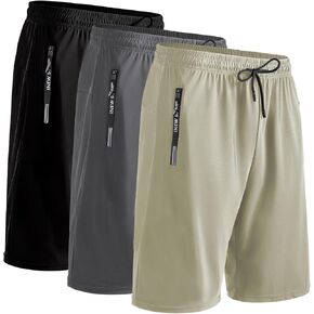 9" Mens Athletic Shorts with Zipper Pockets, 3 Pack Quick Dry Workout Gym Drawstring Running Shorts for Men in Saudi Arabia