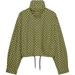 Women Polka Dot Jacket Stand Collar Cropped Jackets Zip Up Coat Casual Fashion Coat Fall Spring Jacket with Pockets in Saudi Arabia
