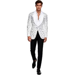Men's Gold Sequin Tuxedo Jacket & Black Dress Pants Set, Floral Blazer Suit for Prom Wedding Formal Events Party in Kuwait