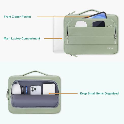 حقيبة كمبيوتر محمول MOSISO 360 واقية مقاس 13-14 بوصة، حافظة كمبيوتر محمول منتفخة مقاس 13.3 بوصة متوافقة مع MacBook Air 13 13.3 13.6/Pro 13/14، HP Dell ASUS Lenovo، حقيبة جانبية مفتوحة مع جيبين بسحاب ومقبض، أخضر داكن in Kuwait