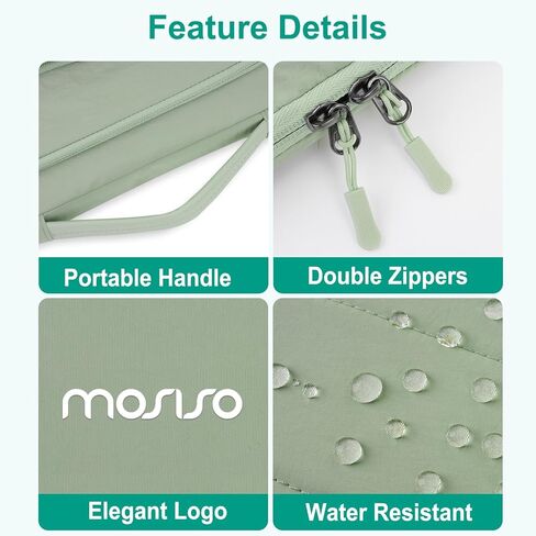 حقيبة كمبيوتر محمول MOSISO 360 واقية مقاس 13-14 بوصة، حافظة كمبيوتر محمول منتفخة مقاس 13.3 بوصة متوافقة مع MacBook Air 13 13.3 13.6/Pro 13/14، HP Dell ASUS Lenovo، حقيبة جانبية مفتوحة مع جيبين بسحاب ومقبض، أخضر داكن in Kuwait