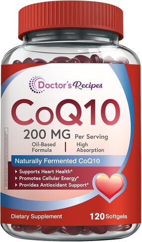 Doctor's Recipes CoQ10 200 مجم لكل وجبة، مكمل الإنزيم المساعد Q10 عالي الامتصاص مع زيت الزيتون، صحة القلب والأوعية الدموية، إنتاج الطاقة ودعم مضادات الأكسدة، كمية تكفي 4 أشهر، 240 كبسولة هلامية in Kuwait