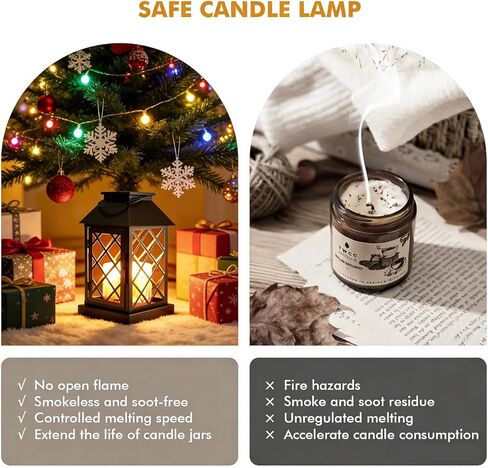 مصباح تدفئة الشموع مع مؤقت، فانوس تدفئة شموع قابل للتعتيم لـ 3 شموع فتيل كبيرة، مصباح شمعة معدني مغلق عتيق لبيت المزرعة، يذوب الشمع أكثر دفئًا، هدايا عيد ميلاد لديكور المنزل للأمهات in Kuwait