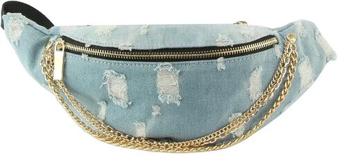 حقيبة خصر Le Miel Fanny Packs Denim Delight Jean الخصر أنيقة وأنيقة مع سلسلة مميزة للنساء (LY104 Denim داكن) in Kuwait