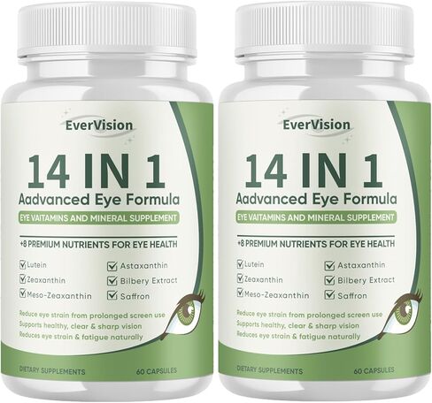 Evervision 14 in 1 Advanced Eye Formula, Eye Vitamin and Mineral Supplement with Zinc, Lutein, Zeaxanthin & Bilberry Extract, 60 Capsules (1) in Saudi Arabia