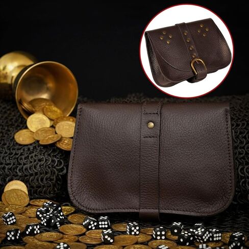 Mythrojan Leather Belt Pouch Renaissance Costume Accessories Medieval Jewelry Pirate Hip Pouch LARP Waist Bag Cosplay Coin Purse - Brown - Medium in Saudi Arabia