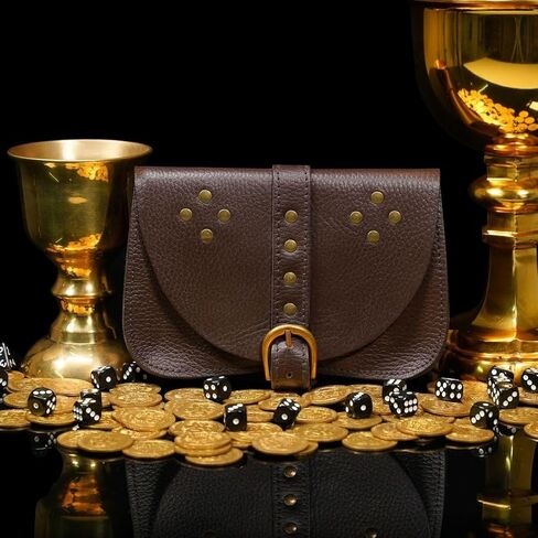 Mythrojan Leather Belt Pouch Renaissance Costume Accessories Medieval Jewelry Pirate Hip Pouch LARP Waist Bag Cosplay Coin Purse - Brown - Medium in Saudi Arabia