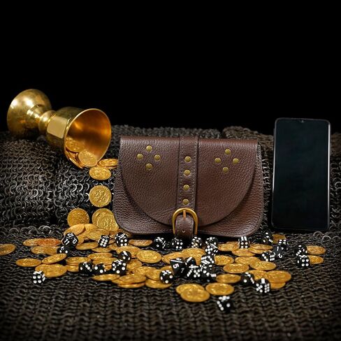 Mythrojan Leather Belt Pouch Renaissance Costume Accessories Medieval Jewelry Pirate Hip Pouch LARP Waist Bag Cosplay Coin Purse - Brown - Medium in Saudi Arabia